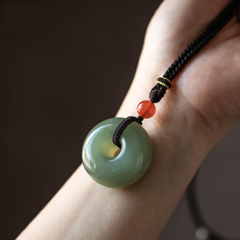 KarmaRipple's Authentic Round Jade Peace Buckle Lotus Abundance String Pendant Necklace p11