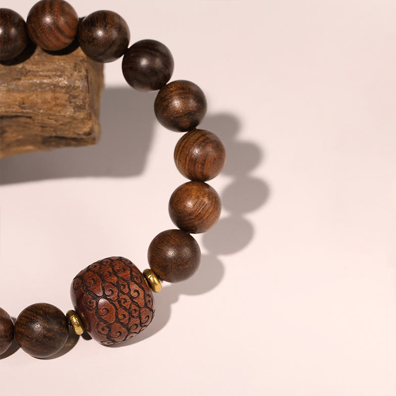 KarmaRipple's Rosewood Auspicious Clouds Totem Fu Character Bamboo Pattern Warmth Bracelet p9