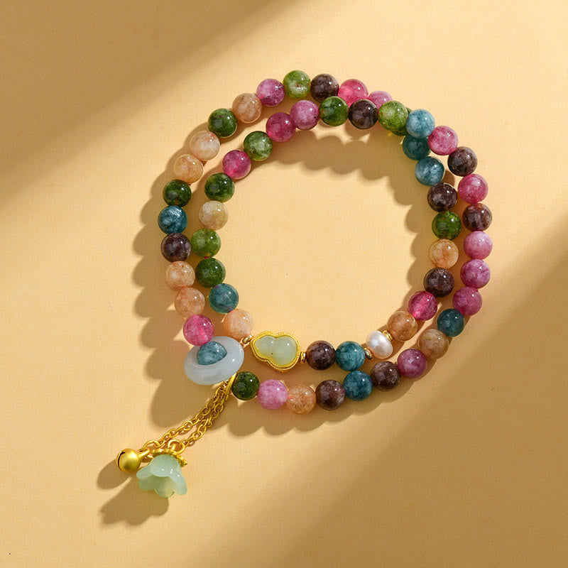 KarmaRipple's Multicolored Tourmaline Gourd Wisdom Double Wrap Lily Of The Valley Talisman Bracelet p5