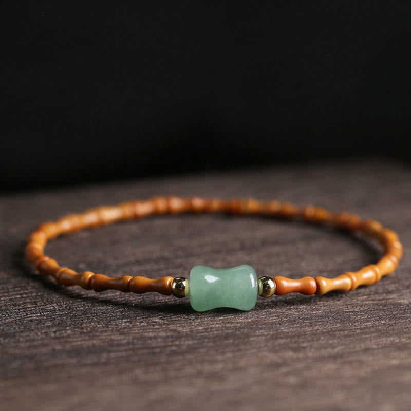 KarmaRipple's Authentic Olive Pit Green Aventurine Bamboo Pattern Fortune Bracelet p1