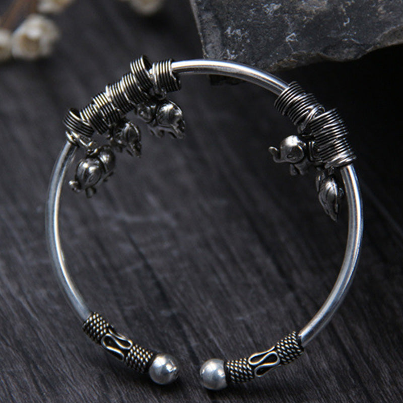 KarmaRipple's 925 Sterling Silver Elephant Strength Bracelet Bangle p2