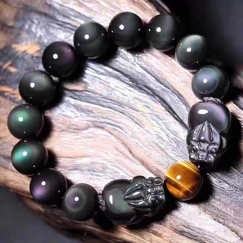 KarmaRipple's FengShui PiXiu Rainbow Obsidian Balancing Bracelet p1