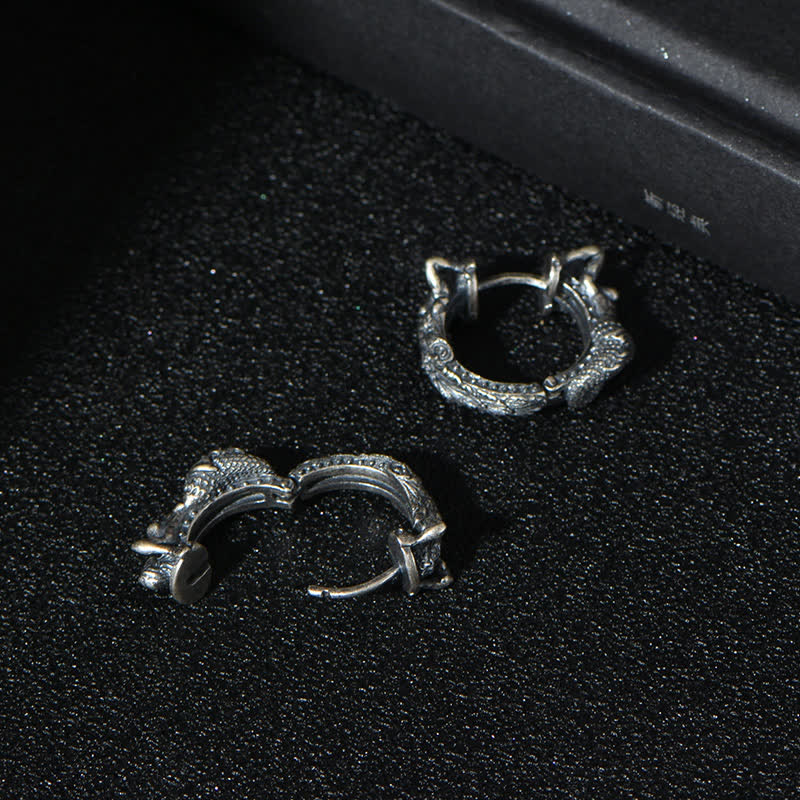 KarmaRipple's 925 Sterling Silver Dragon Hoop Pattern Protection Earrings p7