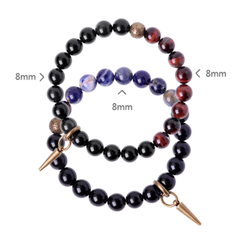 KarmaRipple's Black Obsidian Sodalite Gemstone Bronze Strength Pair Bracelet p10