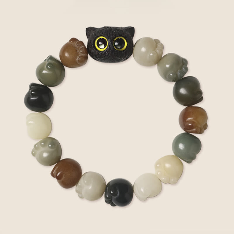 KarmaRipple's Authentic Bodhi Seed Lovely Paw Ebony Wood Fortunate Cat Wisdom Bracelet p9