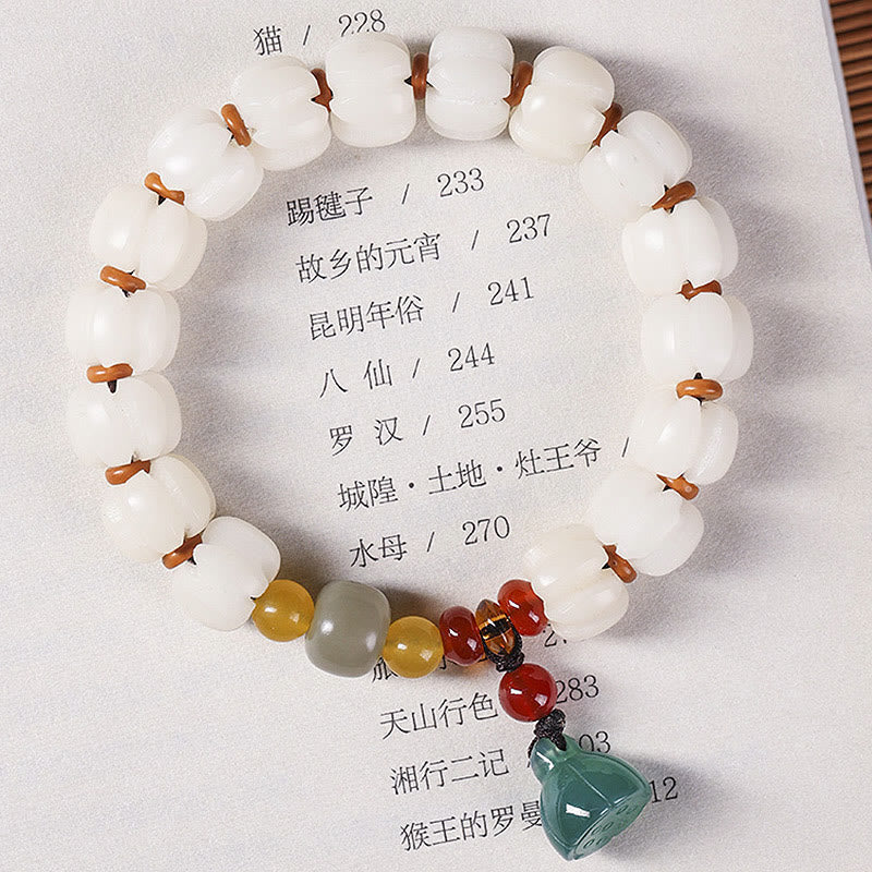 KarmaRipple's Authentic Bodhi Seed Red Agate Bodhi Calm Balance Engraved Pumpkin Bead Lotus Bracelet p14