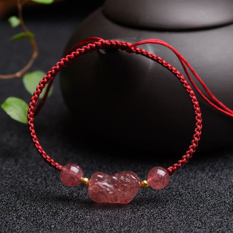 KarmaRipple's Authentic Strawberry Quartz PiXiu Fortunate Red String Bracelet p3