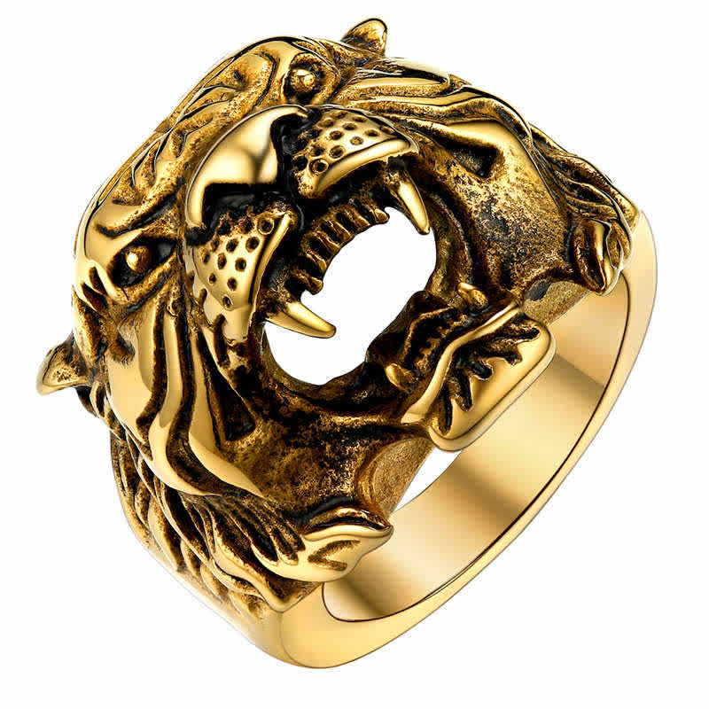 KarmaRipple's Men's Animal Tiger Head Titanium Steel Balance Calm Punk Rock Biker Ring p34