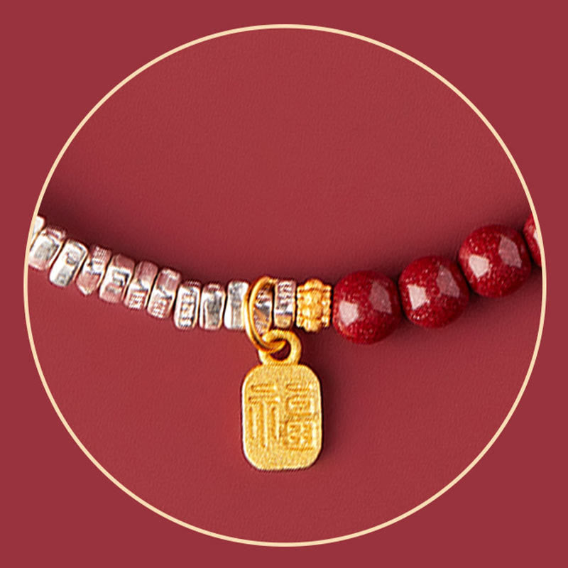 KarmaRipple's 925 Sterling Silver Cinnabar Fu Character Blessing Bracelet p9