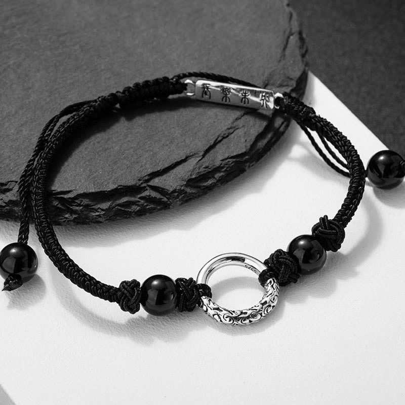 KarmaRipple's 925 Sterling Silver Black Onyx Peace Buckle Protection Bracelet p2