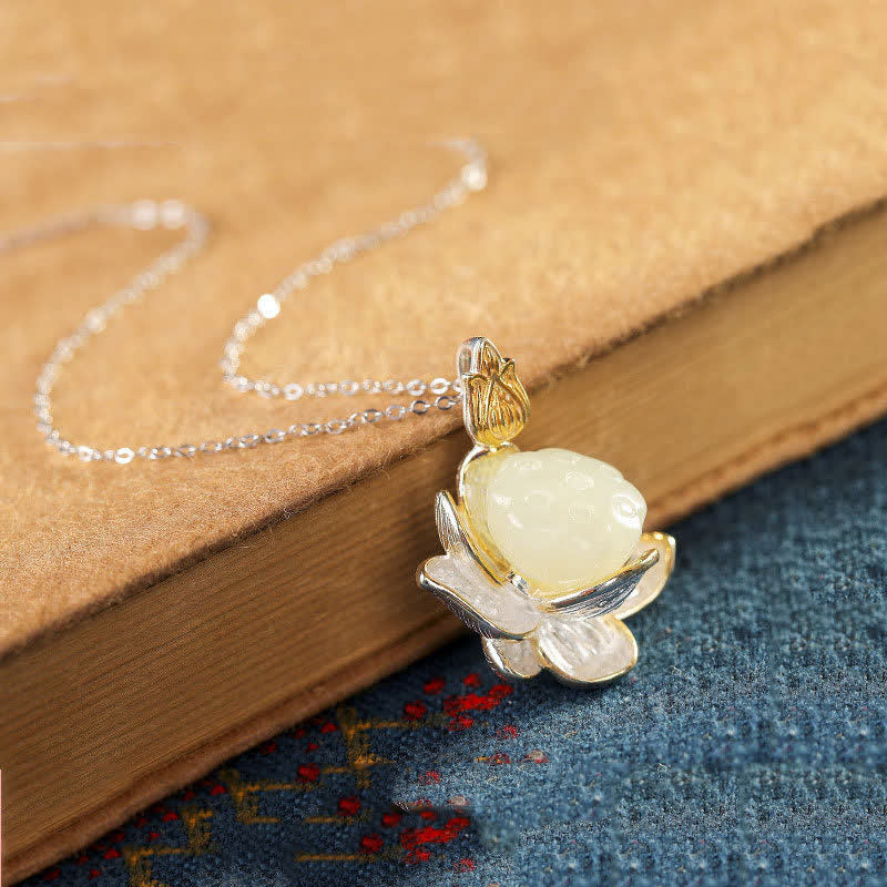 KarmaRipple's Ivory Jade Lotus Flower Happiness Pendant p2