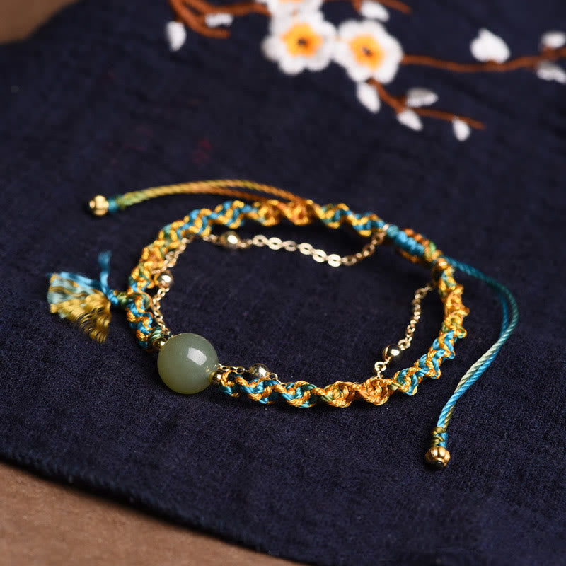 KarmaRipple's Handmade Colorful Rope Fortune Jade Bead Abundance Double Layer Bracelet p6