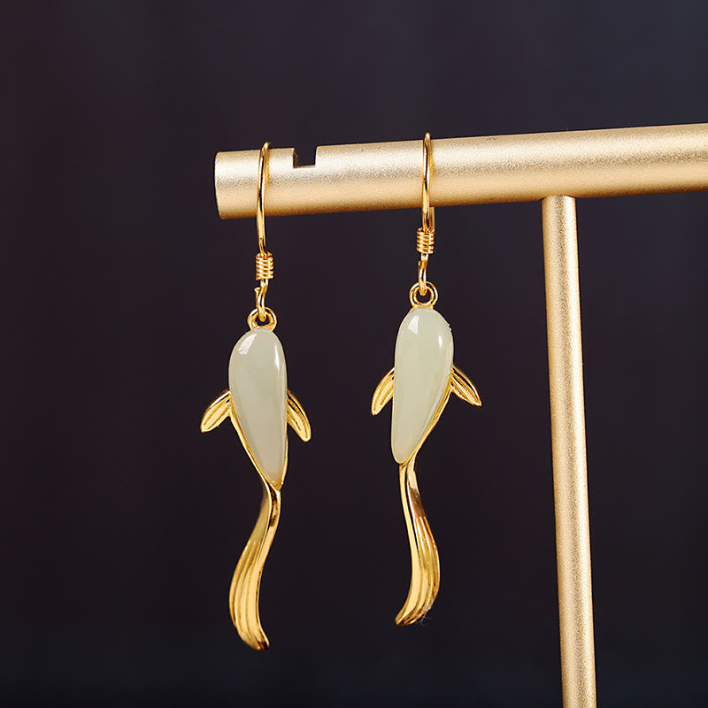 KarmaRipple's Fish Pattern Jade Fortune Dangle Drop Earrings p2