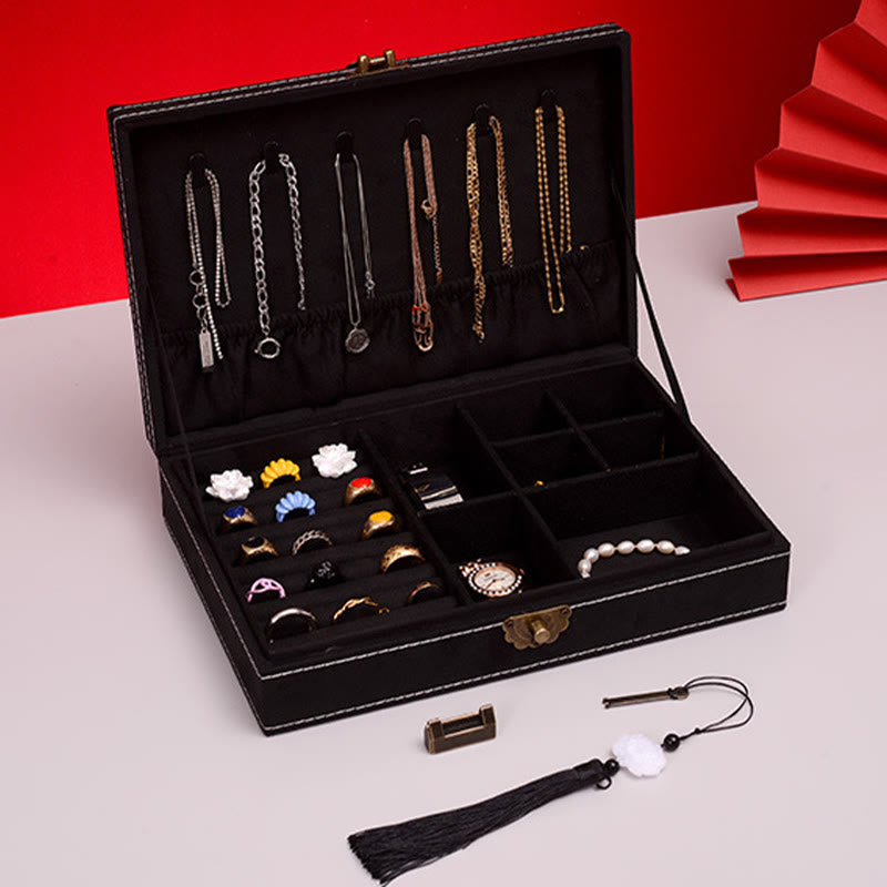 KarmaRipple's Simple Design Jewelry Box Organizer Single Layer Flannel Jewelry Storage Box With Lock p23