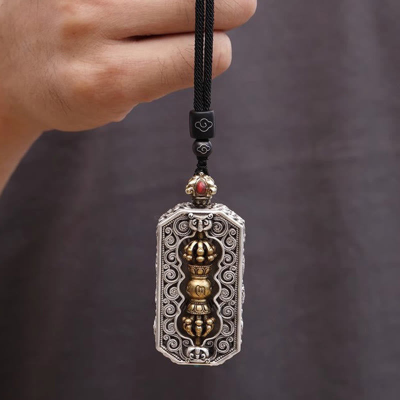 KarmaRipple's Tibetan Om Mani Padme Hum Carved Dorje Vajra Rotatable Lotus Pattern Purity Rope Pendant Necklace p6