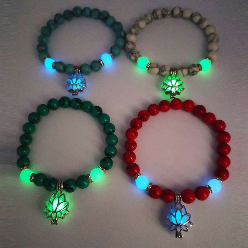 KarmaRipple's Tibetan Turquoise Glowstone Luminous Bead Lotus Protection Bracelet p35