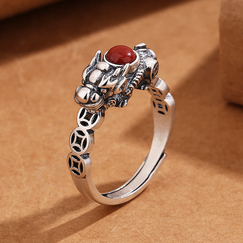 KarmaRipple's PiXiu Bronze Coin Red Agate Wealth Fortune Ring p1