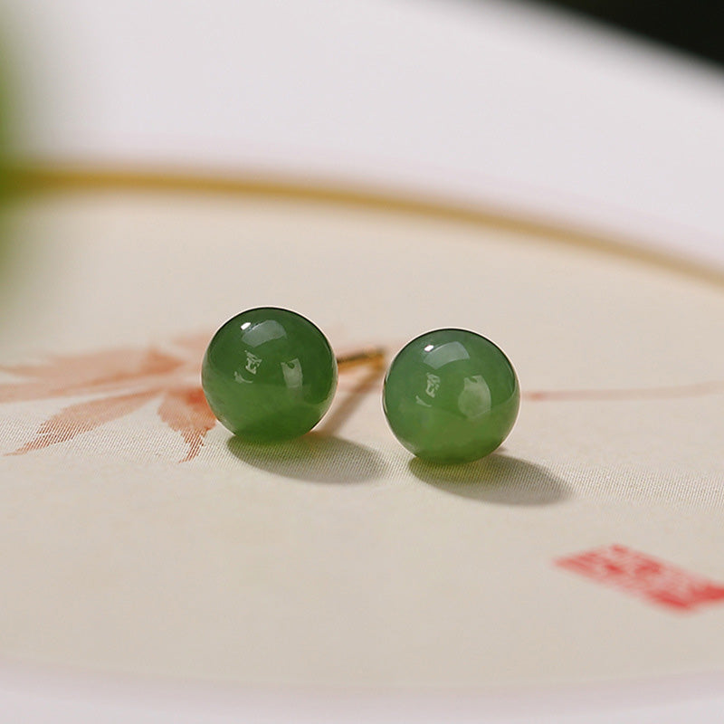 KarmaRipple's 925 Sterling Silver Round Cyan Jade Balancing Calm Stud Earrings p11