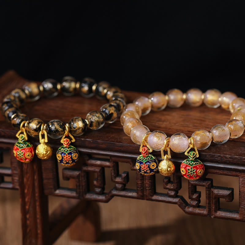 KarmaRipple's Gold Swallowing Beast Family Talisman Gold Silver Foil Liuli Glass Bead Blessings Bracelet p8