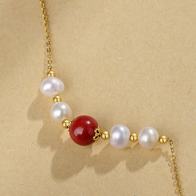 KarmaRipple's 925 Sterling Silver Pearl Cinnabar Sincerity Balancing Bead Chain Pendant Necklace p5