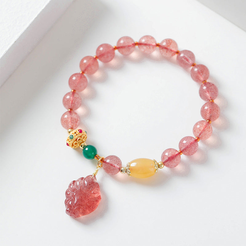 KarmaRipple's Authentic Strawberry Quartz Nine Tailed Fox Balancing Bracelet p1