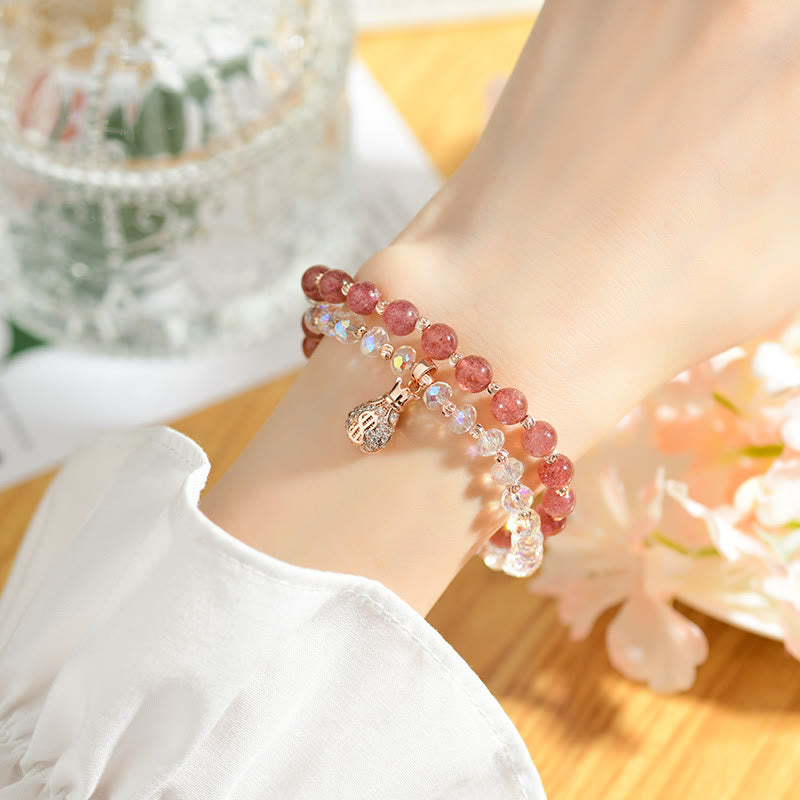 KarmaRipple's Strawberry Quartz Ivory Gemstone Money Bag Talisman Positive Bracelet p7