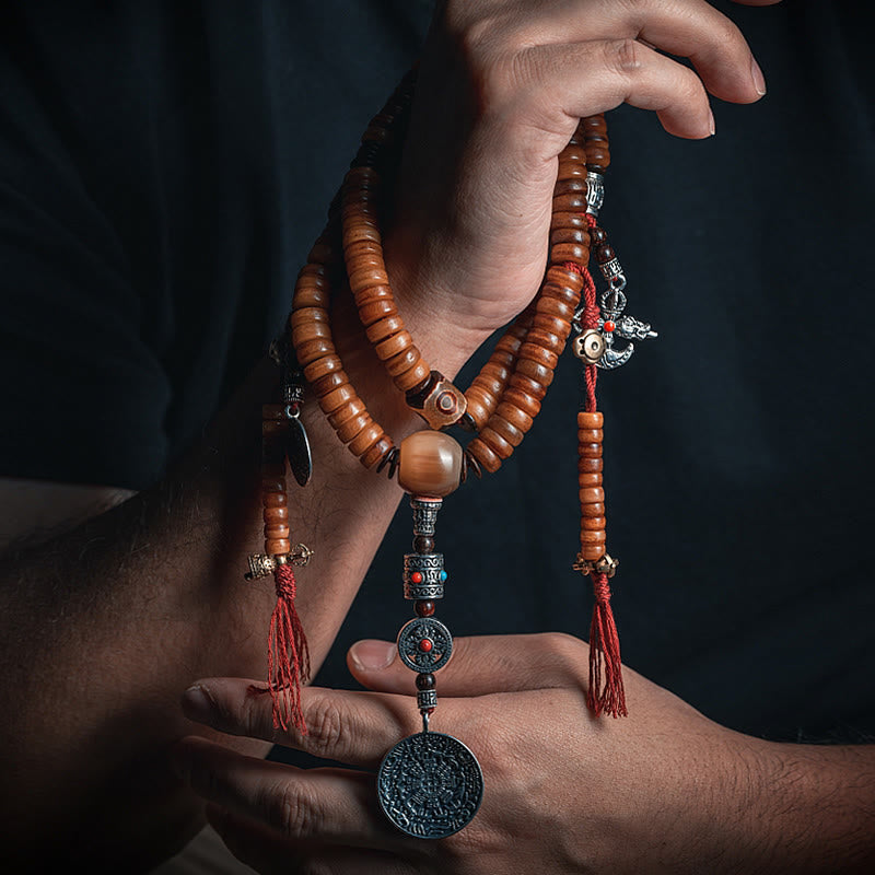 KarmaRipple's Tibetan 108 Mala Beadwork Yak Bone Dzi Bead Nine Palaces Eight Diagrams Talisman Strength Bracelet p5