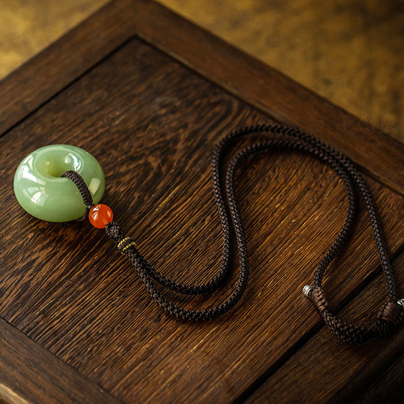 KarmaRipple's Authentic Round Jade Gray Jade Peace Buckle Fortune Pendant Necklace p10