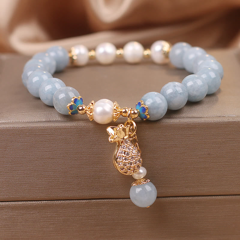 KarmaRipple's Aquamarine Pearl Fortune Money Bag Talisman Bracelet p5