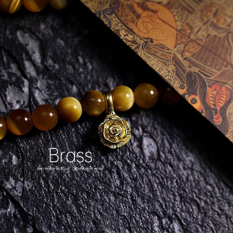 KarmaRipple's 108 Mala Beadwork Authentic Tiger Eye Bronze Dorje Protection Tassel Bracelet p20