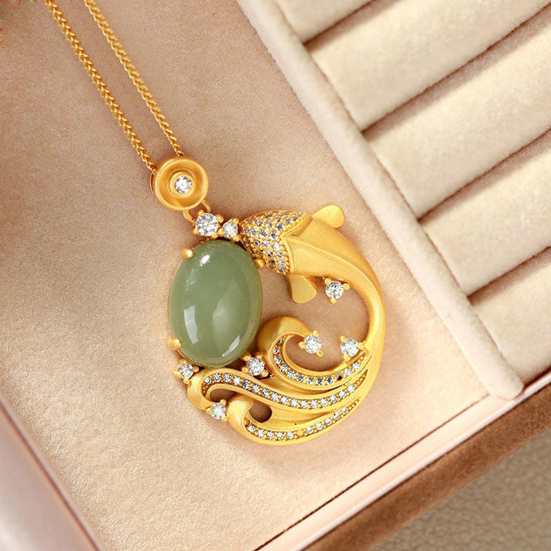 KarmaRipple's Cyan Jade Koi Fish Balancing Calm Pendant Necklace p6