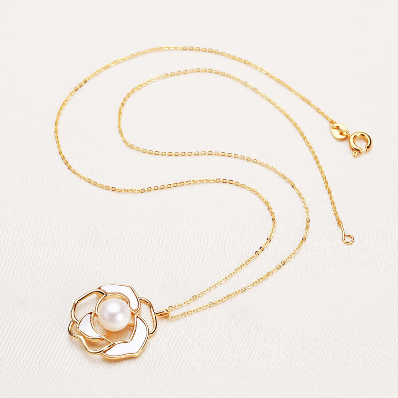 KarmaRipple's 925 Sterling Silver Pearl Camellia Pattern Happiness Pendant Necklace Earrings p9