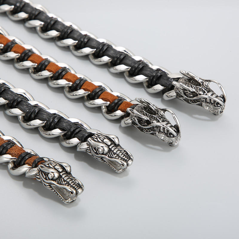 KarmaRipple's Dragon Leather Titanium Steel Protection Fortune Woven Bracelet p10