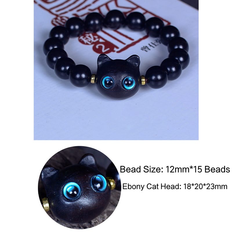 KarmaRipple's Ebony Wood Liuli Glass Lovely Cat Peace Balance Bracelet p16