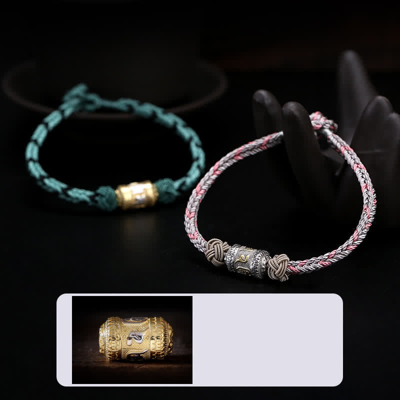 KarmaRipple's 925 Sterling Silver Om Mani Padme Hum Prayer Wheel Fortune Strength Red String Bracelet p16