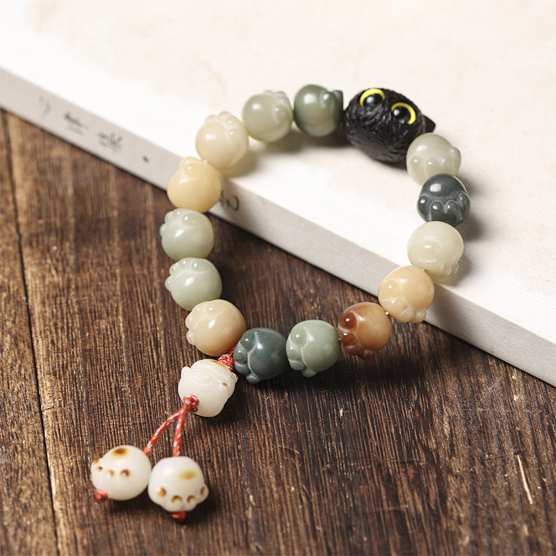 KarmaRipple's Authentic Bodhi Seed Lovely Paw Ebony Wood Fortunate Cat Wisdom Bracelet p14