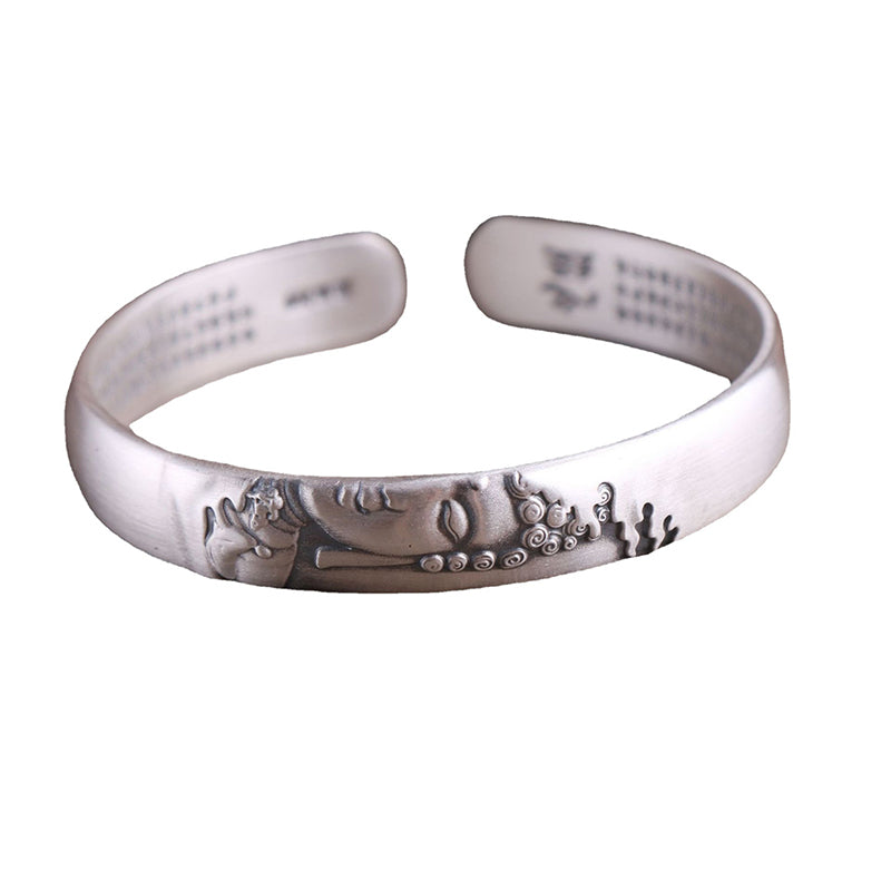 KarmaRipple's 999 Sterling Silver Buddha Head Heart Sutra Serenity Bracelet Bangle p15