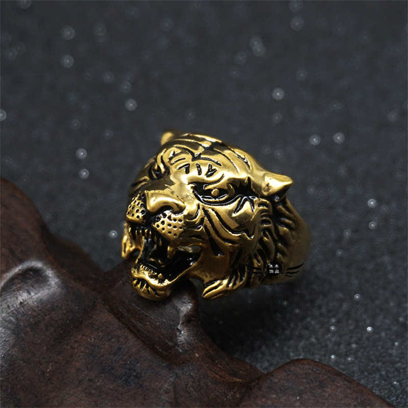KarmaRipple's Men's Animal Tiger Head Titanium Steel Balance Calm Punk Rock Biker Ring p29