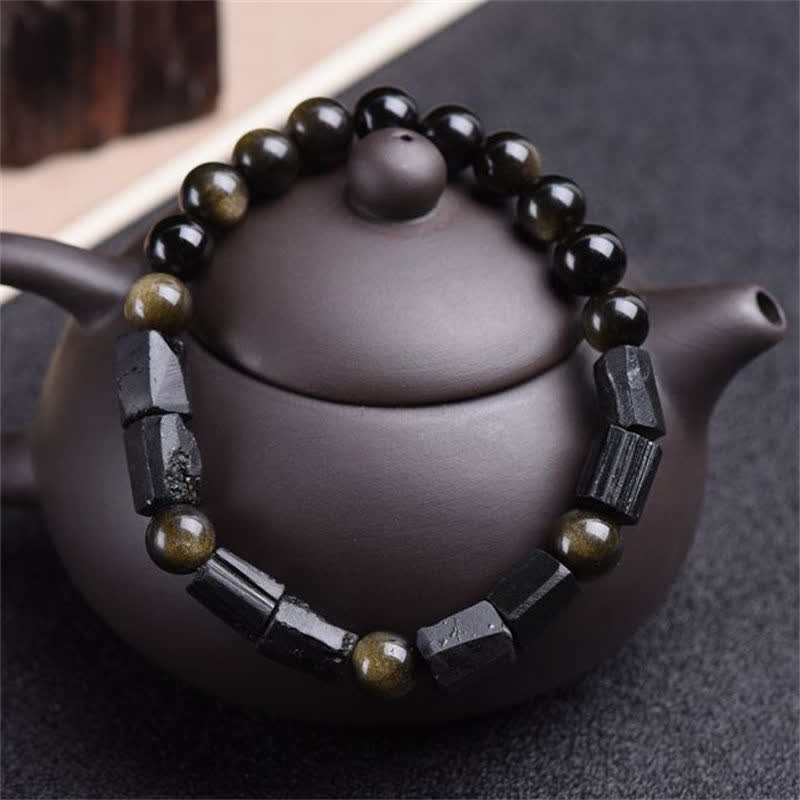 KarmaRipple's Gold Sheen Obsidian Black Tourmaline Wealth Bracelet p2