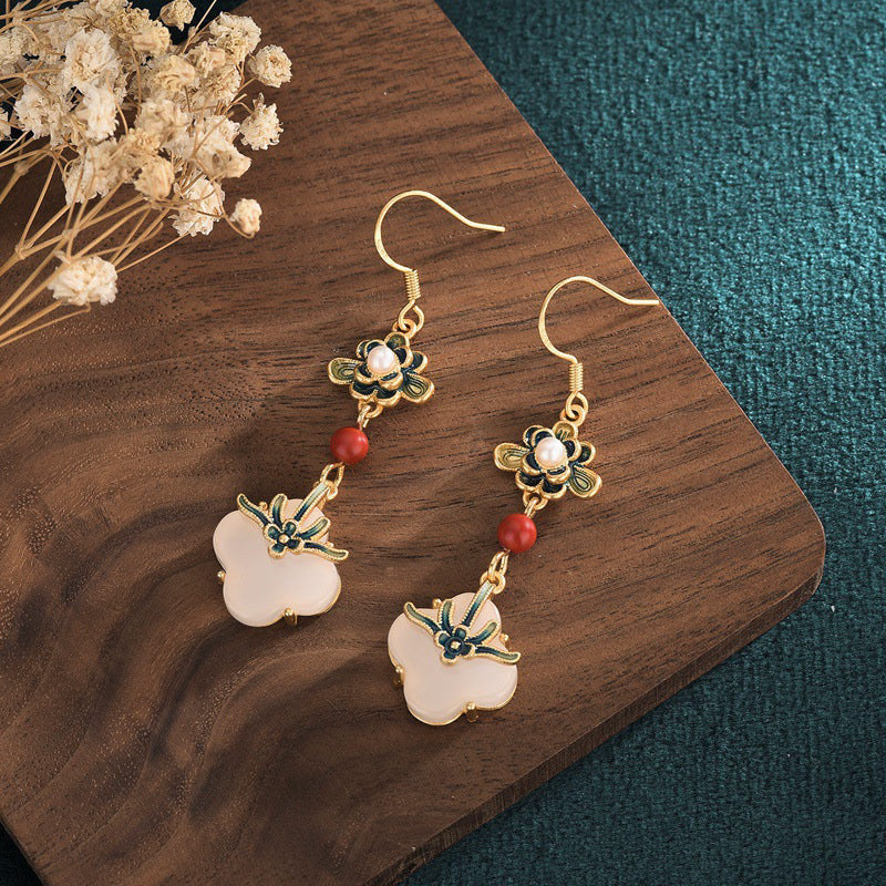 KarmaRipple's Fortunate Four Leaf Clover Jade Abundance Bronze Earrings p2