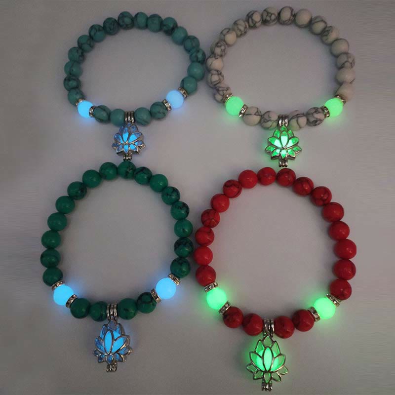 KarmaRipple's Tibetan Turquoise Glowstone Luminous Bead Lotus Protection Bracelet p34