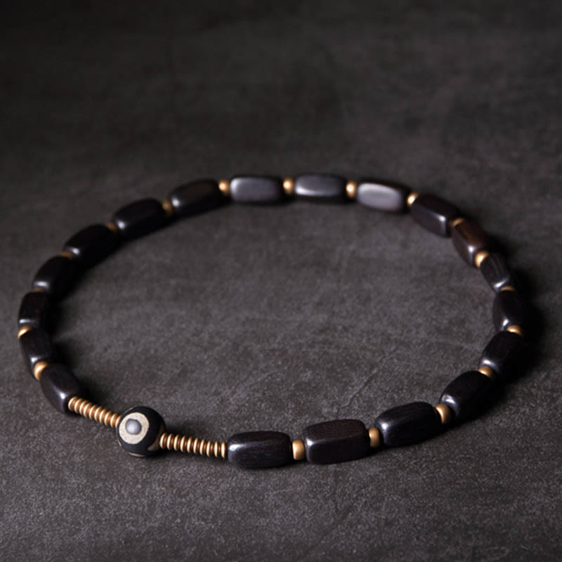 KarmaRipple's Tibet Ebony Wood Dzi Bead Bronze Balance Double Wrap Bracelet p5