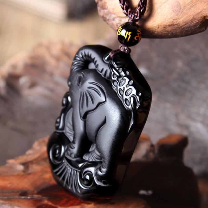 KarmaRipple's Black Obsidian Elephant Protection String Pendant Necklace Key Chain p8