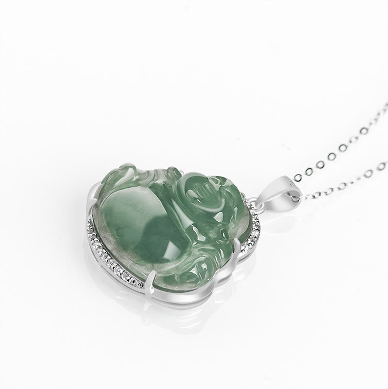 KarmaRipple's 925 Sterling Silver Laughing Buddha Authentic Jade Fortune Prosperity Pendant Chain Necklace p4