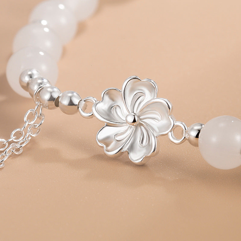 KarmaRipple's Ivory Jade Peach Blossom Petals Flower Fortune Bracelet p4