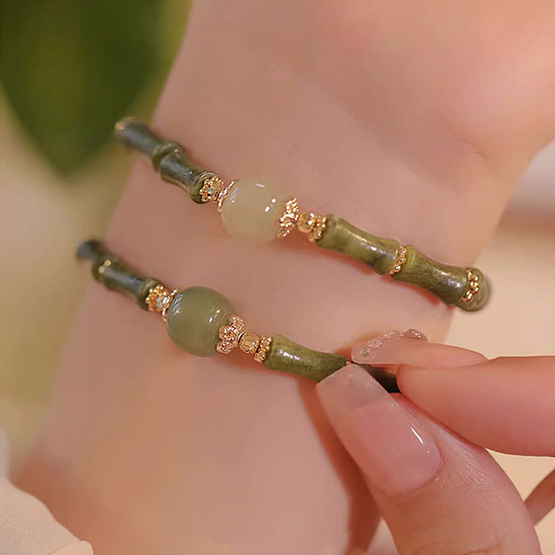 KarmaRipple's 14K Bronze Plated Peridot Hetian Jade Bamboo Pattern Fortune Bracelet p9