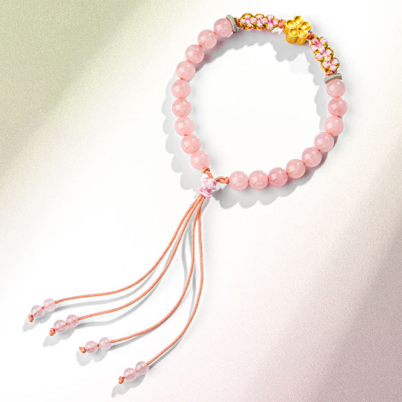 KarmaRipple's 999 Sterling Silver Authentic Red Agate Pink Gemstone Cherry blossom Bracelet p5