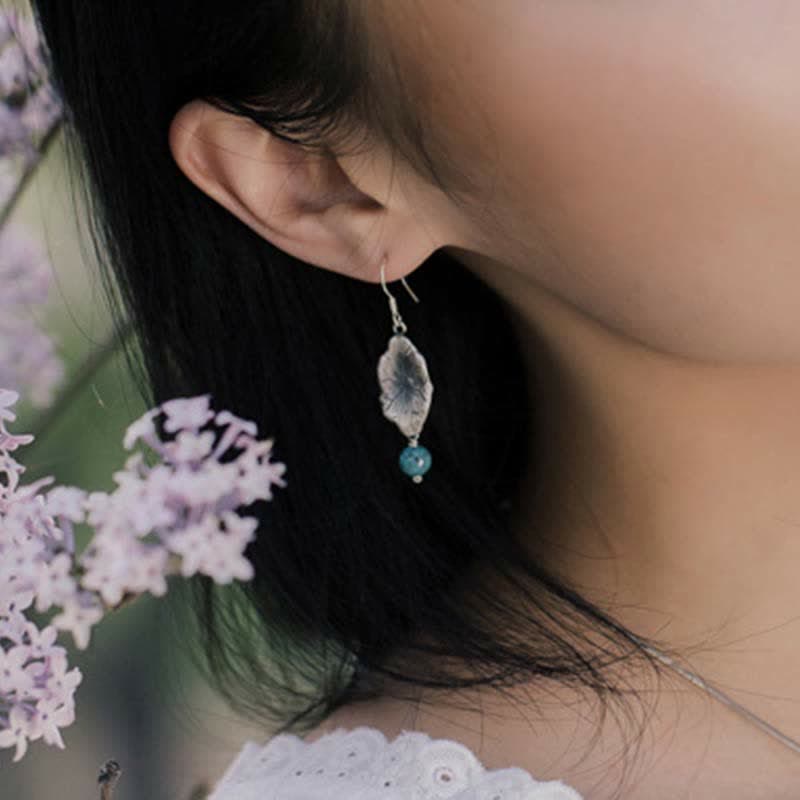 KarmaRipple's 925 Sterling Silver Turquoise Lotus Leaf Protection Drop Dangle Earrings p3