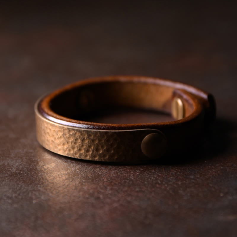KarmaRipple's Vintage Handmade Texture Bronze Brass Leather Wealth Bracelet Bangle p5