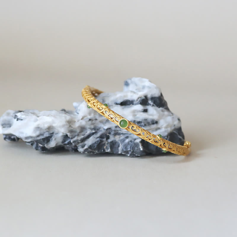 KarmaRipple's Cyan Jade Bronze Auspicious Clouds Calm Balancing Bracelet Bangle p3